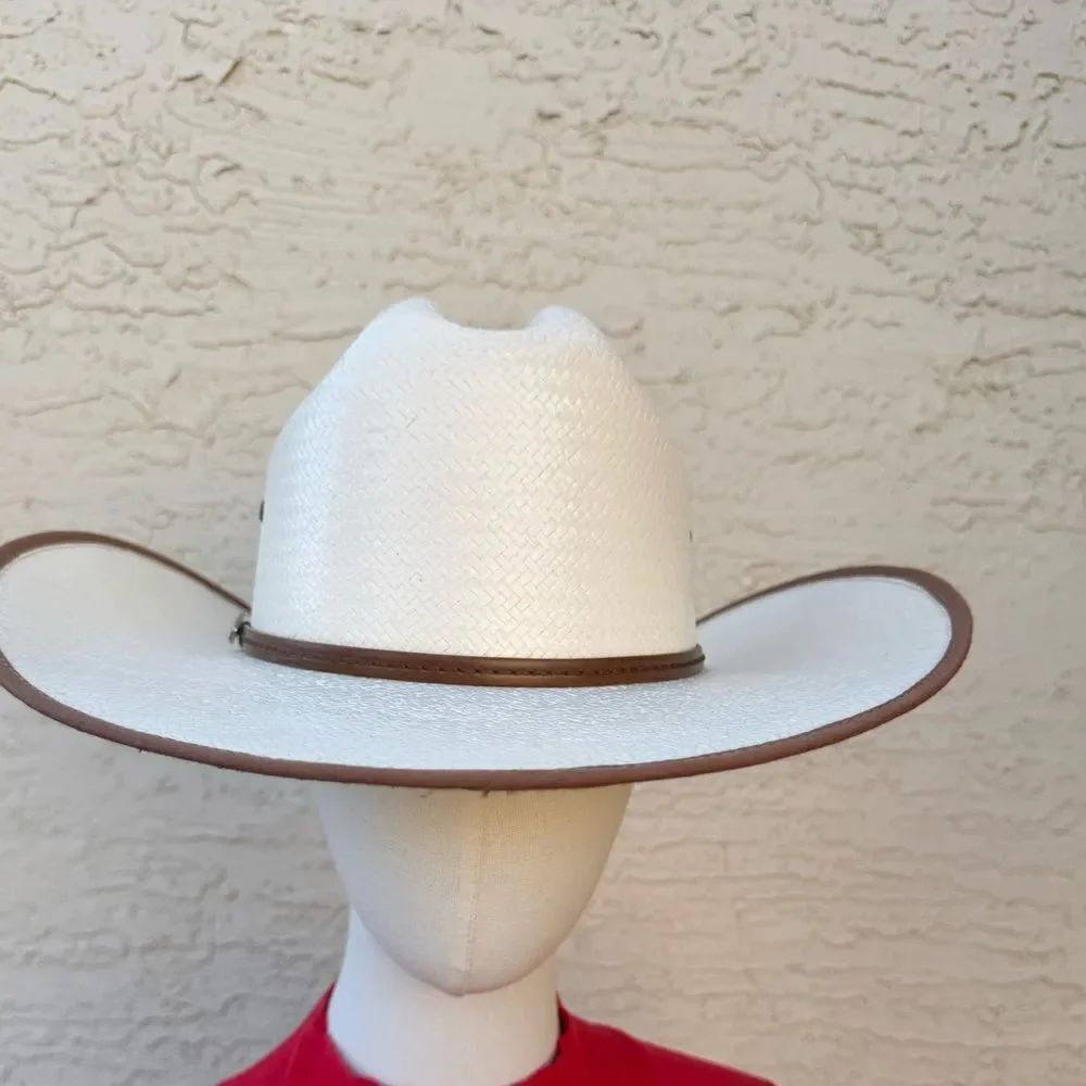 Justin 10X White Straw Western Cowboy Hat 7 5/8 (61cm) EUC